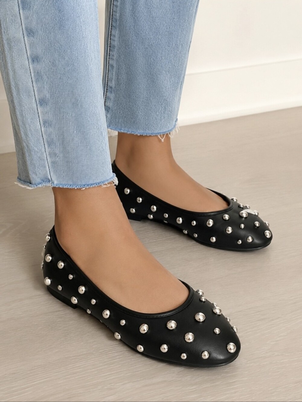 A New Day Sammie Black Studded Ballet Flats NWT Women's 6.5